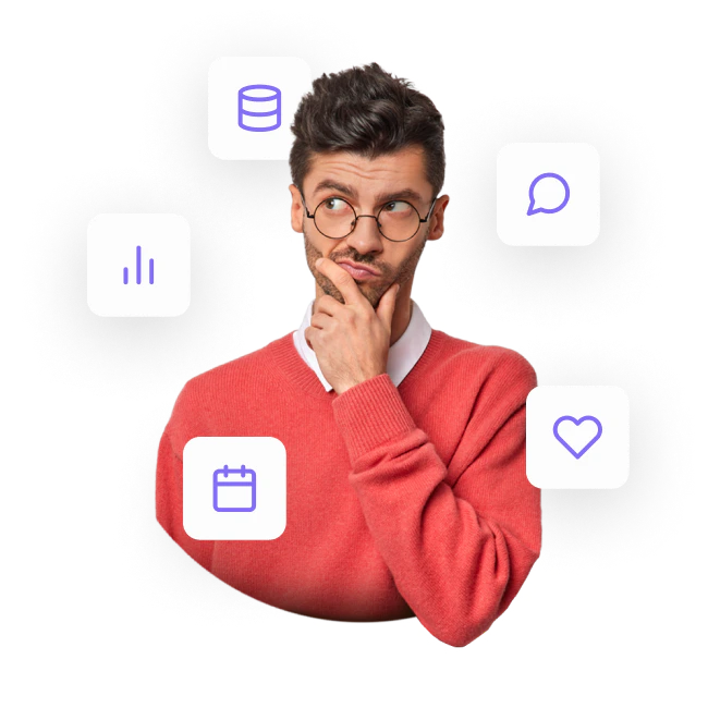Homme adulte tient son menton le regarde pensif et essaie de comprendre
