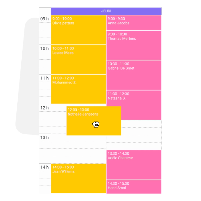 Illustration de l'agenda myned pendant le déplacement d'un rendez-vous à l'air d'un glisser-déposer
